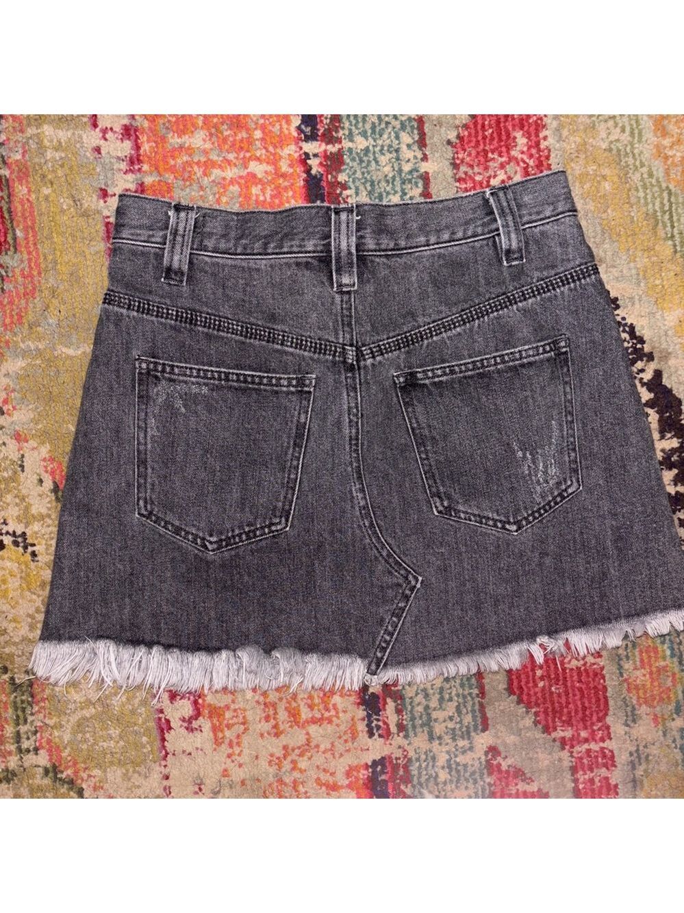 Free People Y2K Boho Western Mini Skirt- Sidecar Distressed Black Denim size 25 - Picture 7 of 10